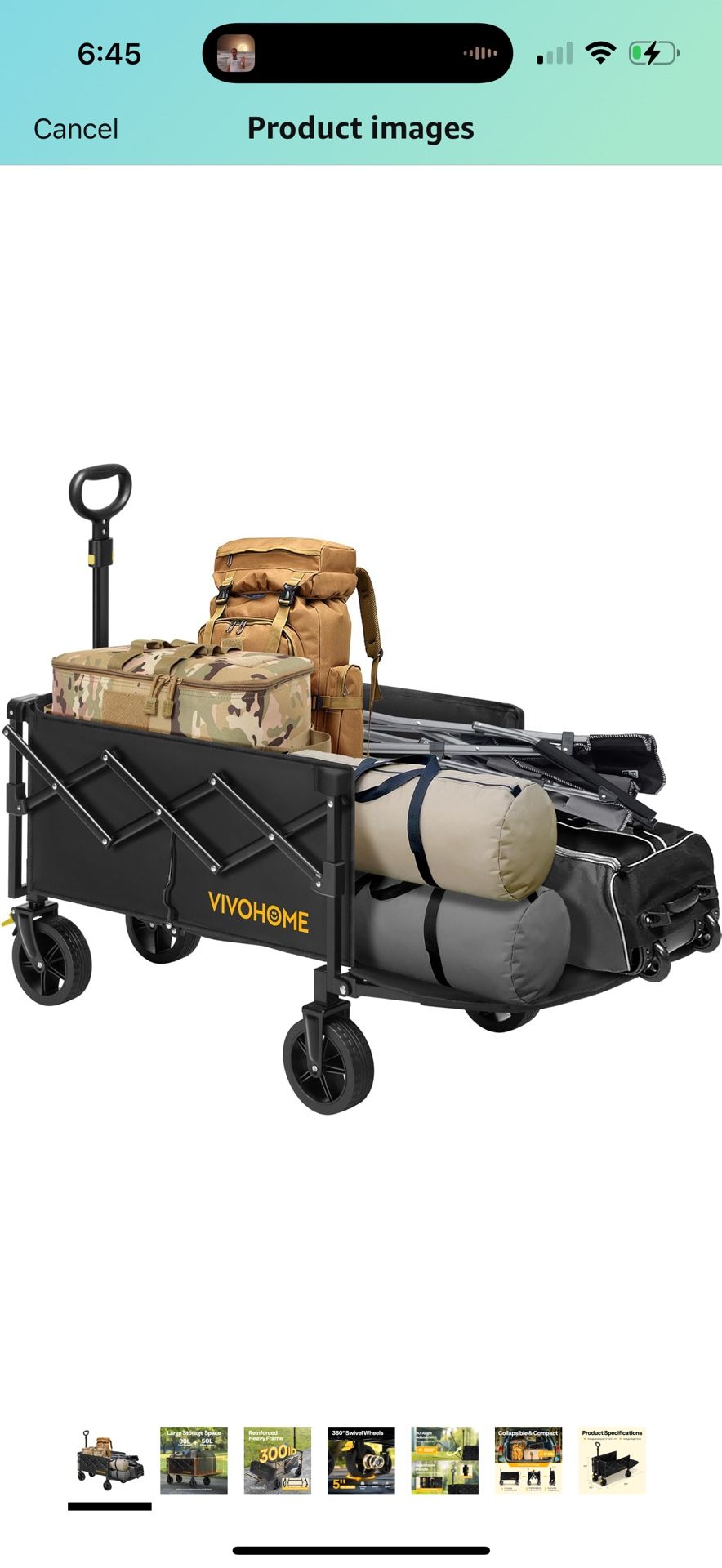 VIVOHOME 130L Collapsible Wagon with Tailgate, 320lb Load-Bearing Outdoor Utility with All-Terrain Wheels, Adjustable Handle, Cup Holders for Camping,