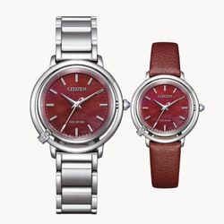 Citizen Eco-Drive Women's LArcly diamond Red Dial Watch  Stainless Steel Leather