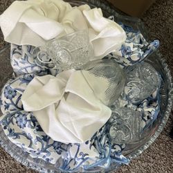 Glass/Crystal Punch Bowl With Matching Glasses- Free