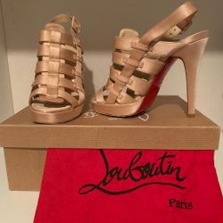 Christian Louboutin Satin Cage Sling Black - size 35 (us 5) Dusty Rose