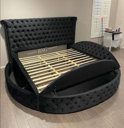 Brigitte Velvet Upholstered Round Storage Bed Frame Queen size bed frame King Size Bed Frame Only $39 Down Payment 👉 PLEASE ASK FOR JON GREEN WHEN YO