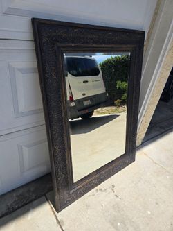 Large Ornate Carved Wood Frame Wall Mirror — 36" x 48"