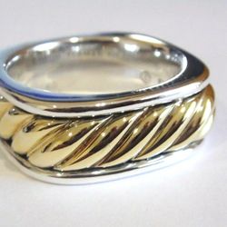 DAVID YURMAN 18K GOLD STERLING SILVER MENS CABLE INSERT RING