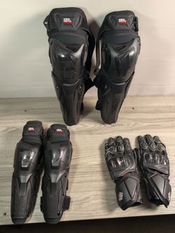 Kemimoto Motorcycle Armor Bundle: Knee Guards, Elbow Guards & (size medium) Leather Gloves