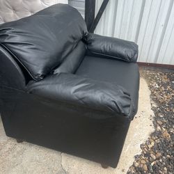 Black Genuine Leather Armchair Oversized Lounge Chair – Solid & Comfortable