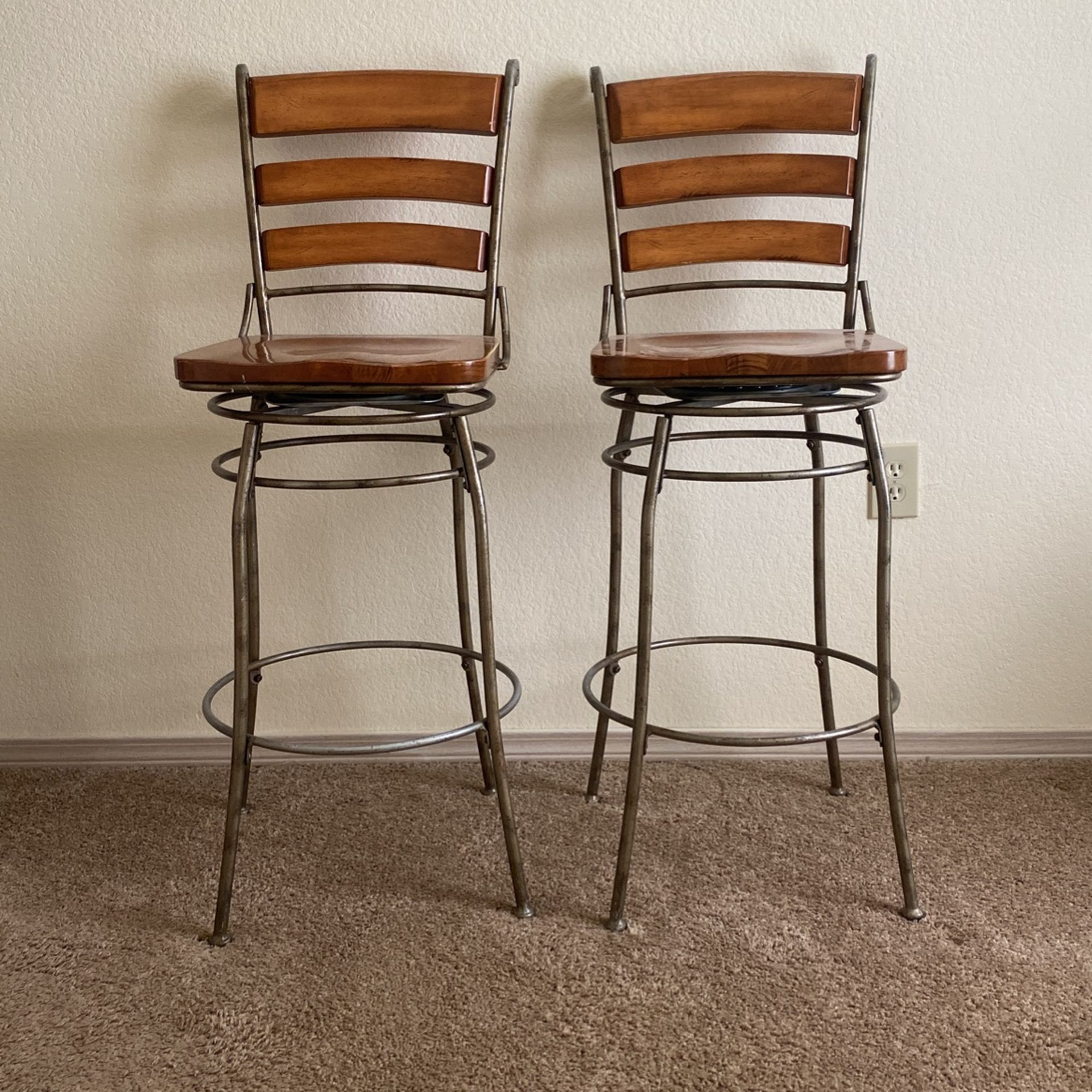 2 Rustic Swivel Barstools 