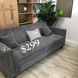 Convertible Sofa W/ 2 Accent Pillows , Cup Holders & USB  Ports