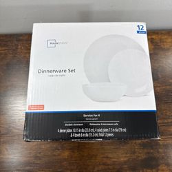 Mainstays Stoneware Dinnerware Set 12pcs Service for 4 White Microwave Safe