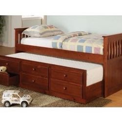 Brand New Cherry Twin Bed with Pullout Trundle