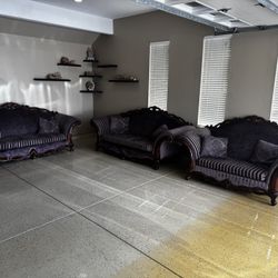 3-Piece Custom Victorian Baroque Sofa Set – Purple/Gray Velvet
