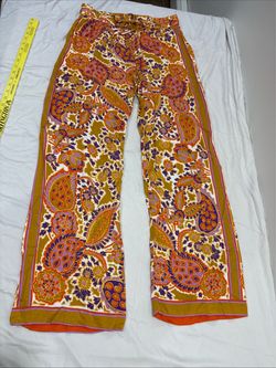 Rachel Zoe Wide Leg Paisley Boho Rayon Adjustable, Drawstring Size Medium