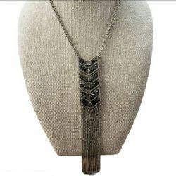 Beaded Chevron Tassel Pendant Necklace 