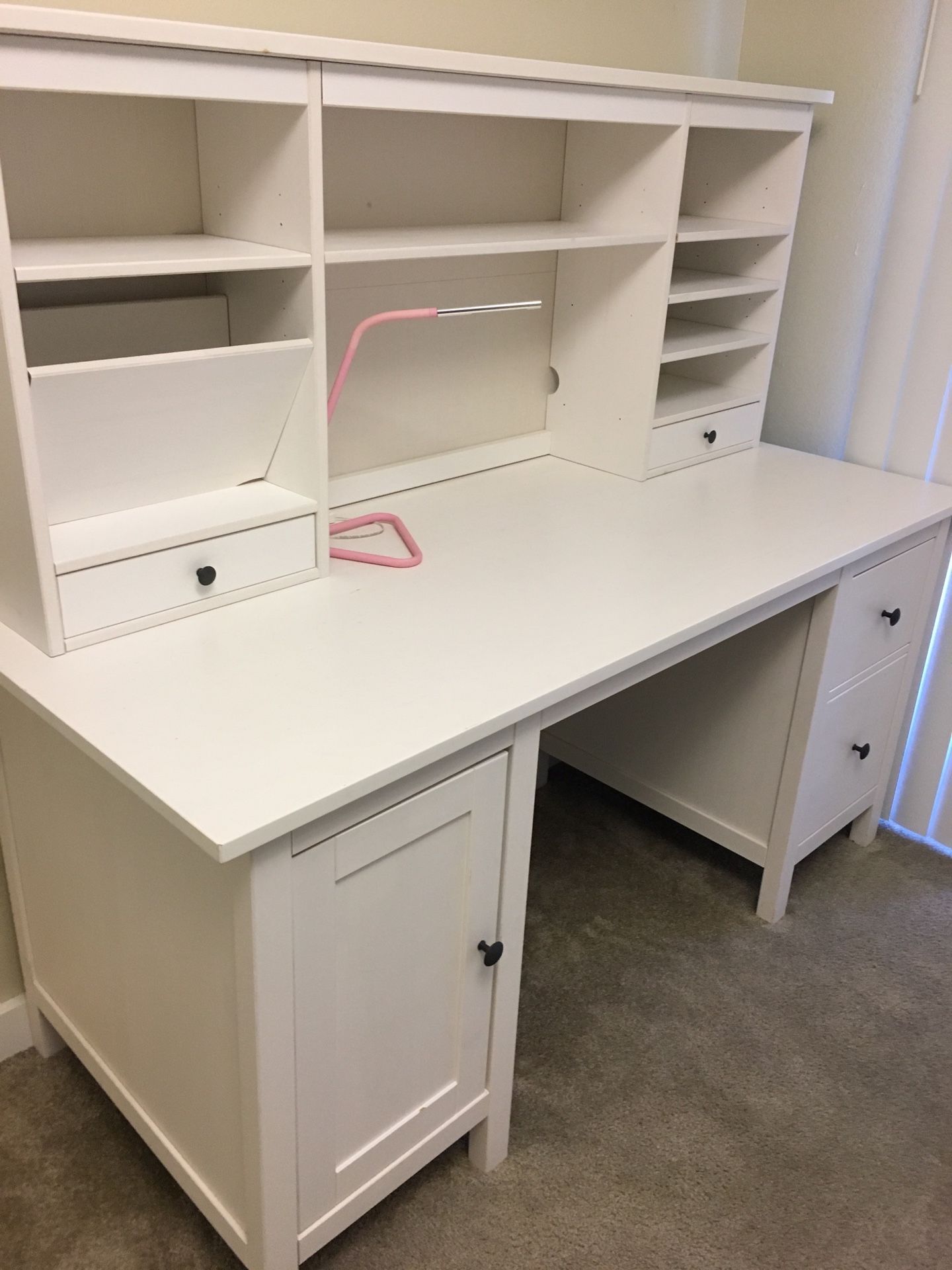 Move out of state sale Ikea HEMNES Desk with add-on unit, white stain, 61x53 7/8 "