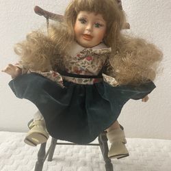 Antique Doll And Chair 