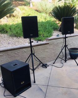 2 DYNACORD (D -12) SPEAKERS,1 Dynacord PowerSub 315 sub subwoofer  Complete system,the sub is active and powers the 2 satellites