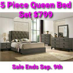 5 Piece Queen Bed Room Set Includes Queen Bed Frame Nightstand Dresser Mirror And Chest Faux Marble Tops Firm Price $799 Sale Ends Sep. 9th Order Now 