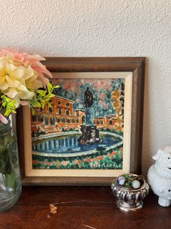 Beautiful small original oil painting of an Italian garden