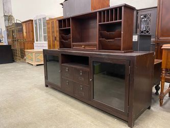 POTTERY BARN Espresso Finished China Hutch with Organizer Unit