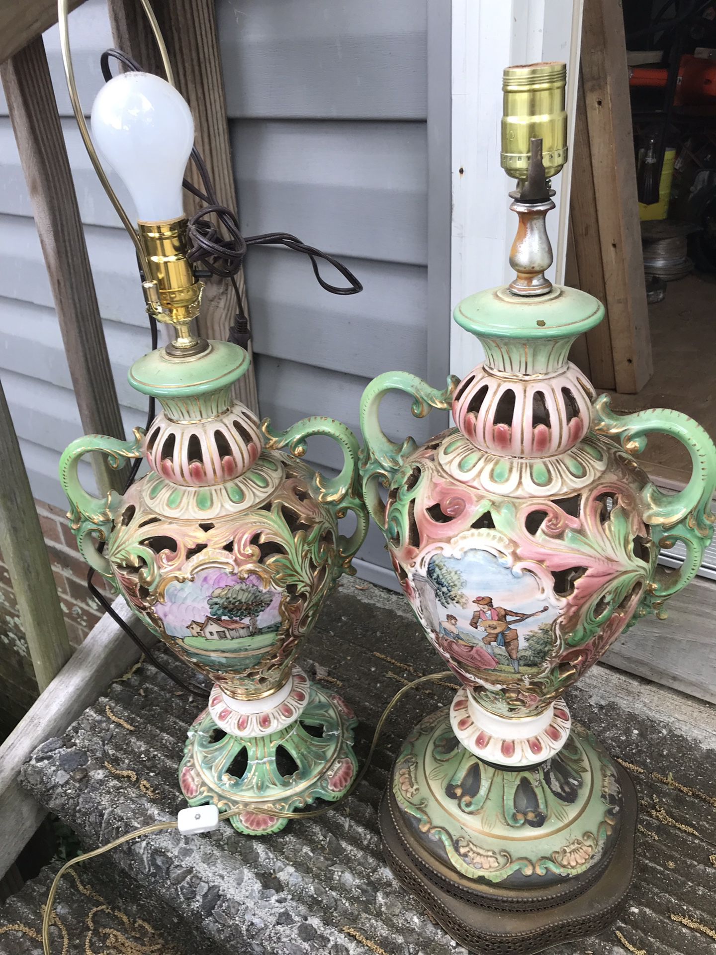 2-vintage Campodimante lamps. One has a base with repaired crack. Both for $110