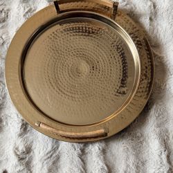 Large Hammered Metal Serving Tray with Wood Handles