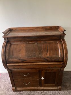 Vintage Roll Top Desk / Secretary Desk – Solid Wood