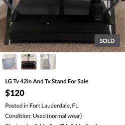 LG Tv 42in And Tv Stand For Sale