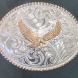  Vintage JUSTIN Silver Belt Buckle With Gold Eagle. Made In Mexico. In Mint Condition! $20 Firm!