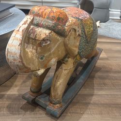 Antique Rocking  Wood Painted Elephant