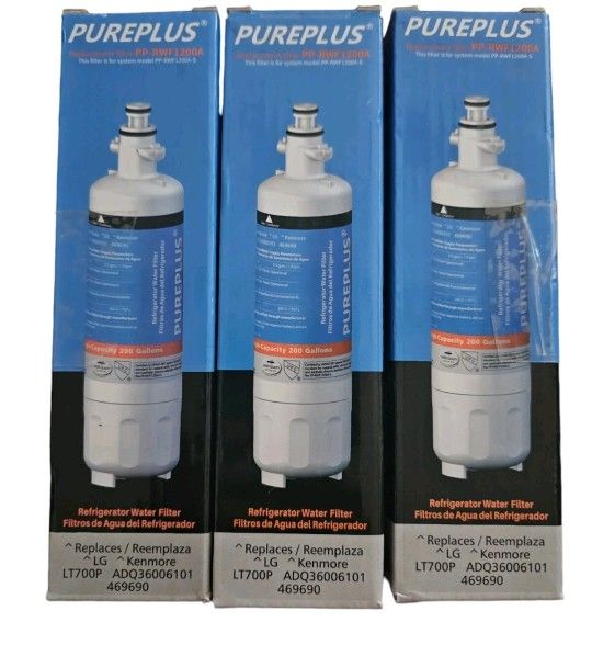 Three(3) PurePlus Refrigerator Water Filters. LG Kenmore PP-RWF1200A-S New