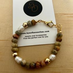 Elegant Brown Stones With freshwater Pearl  bracelete