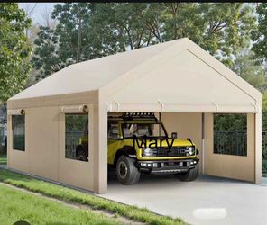 10x20ft Carport, Reinforced Steel Poles with Removable Sidewalls and Doors, Roll-Up Windows