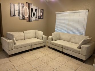 New Beige corduroy 2pc couch