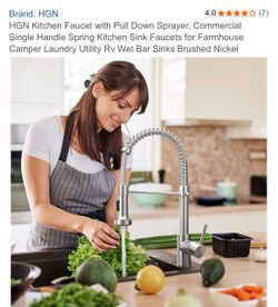 HGN Kitchen Faucet with Pull Down Sprayer, Commercial Single Handle Spring Kitchen Sink Faucets for Farmhouse Camper Laundry Utility Rv Wet Bar Sinks 