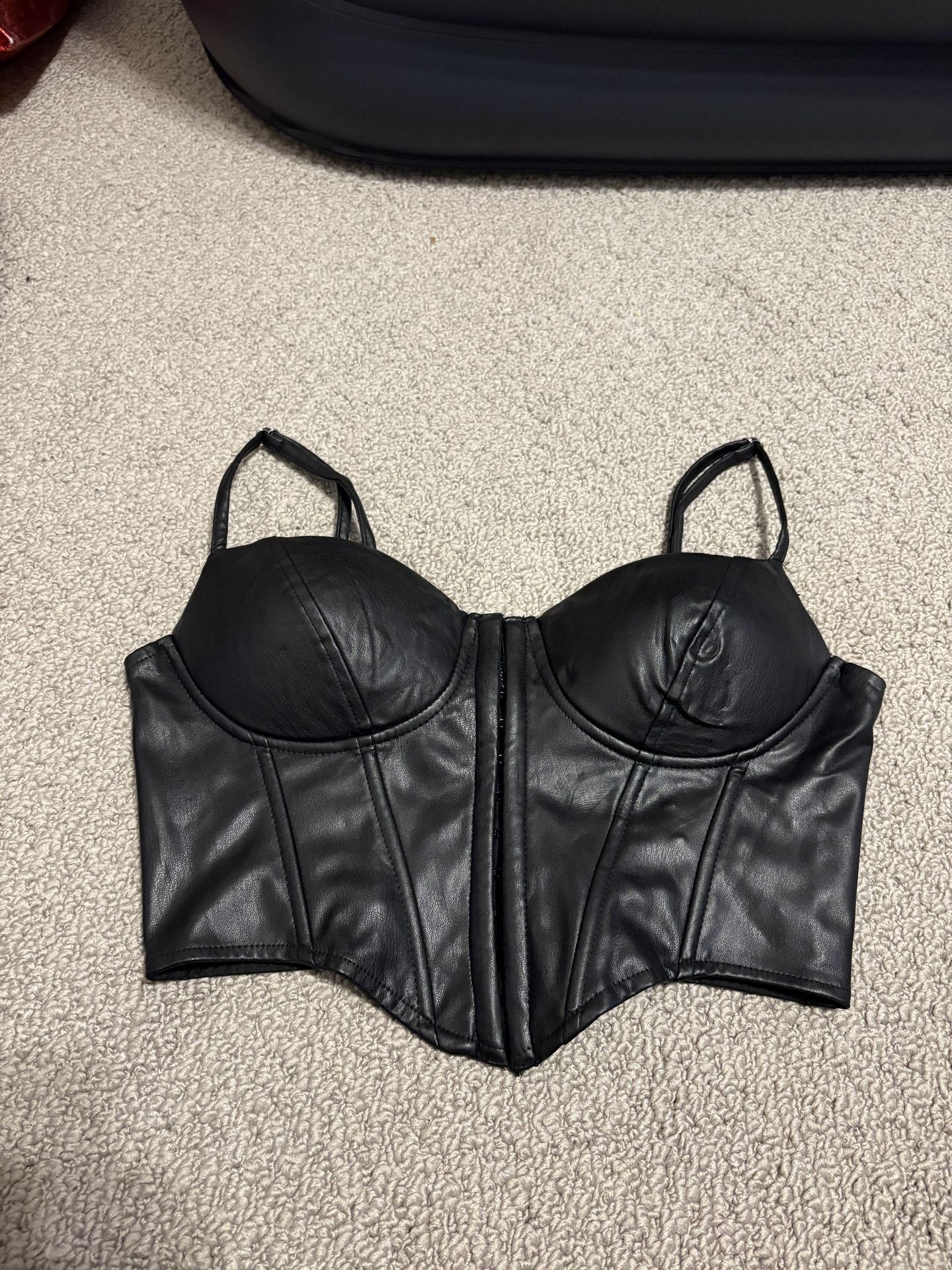 Black Faux Leather Corset Top