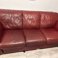 Burgundy Red Leather Sofa 