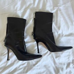Jimmy Choo Chocolate Brown Leather Pointed Toe Heeled Ankle Boots Size 5