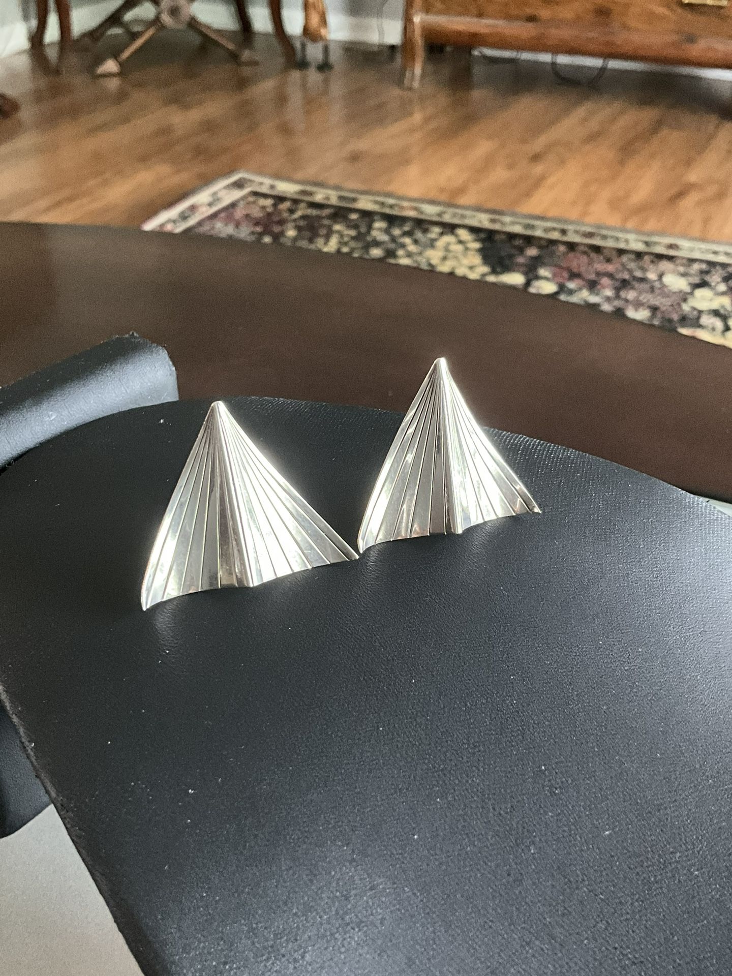 Vintage Sterling Silver Triangular Shaped Wire Pierced Earrings