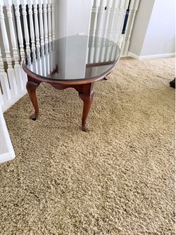 Dark Wood & Glass Coffee Table – Cabriole Legs