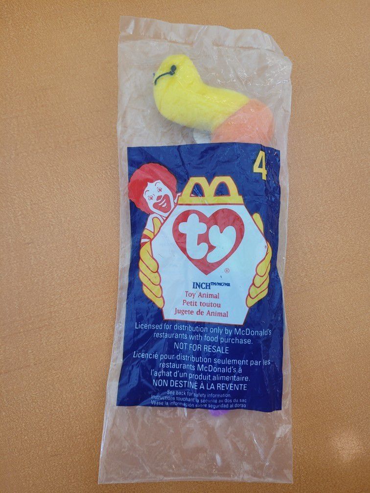 RARE With ERRORSMcDonalds 1993 TY Teenie Beanie Babies Retired #4 Inch the Worm

