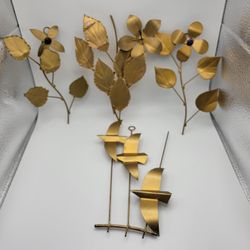 Vintage Mid Century Modern Brass Metal  Wall Hangings Decor 4 Pieces Appx 5" 