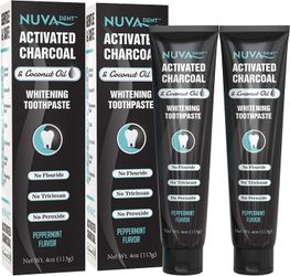 Activated Charcoal Toothpaste w/ Coconut Oil Teeth Whitening Natural Fluoride Free Sulfate Free Cool Mint 2 Pack for Kids & Adults
