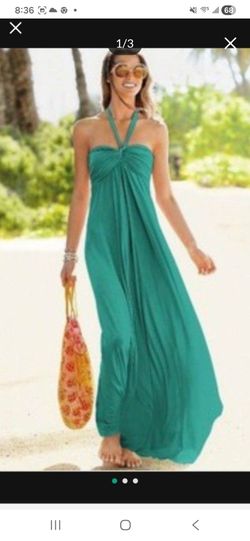 NEW Women Multiple Wear Halter Or Strapless Style Vacation Beach Casual Long Maxi Dress Size S