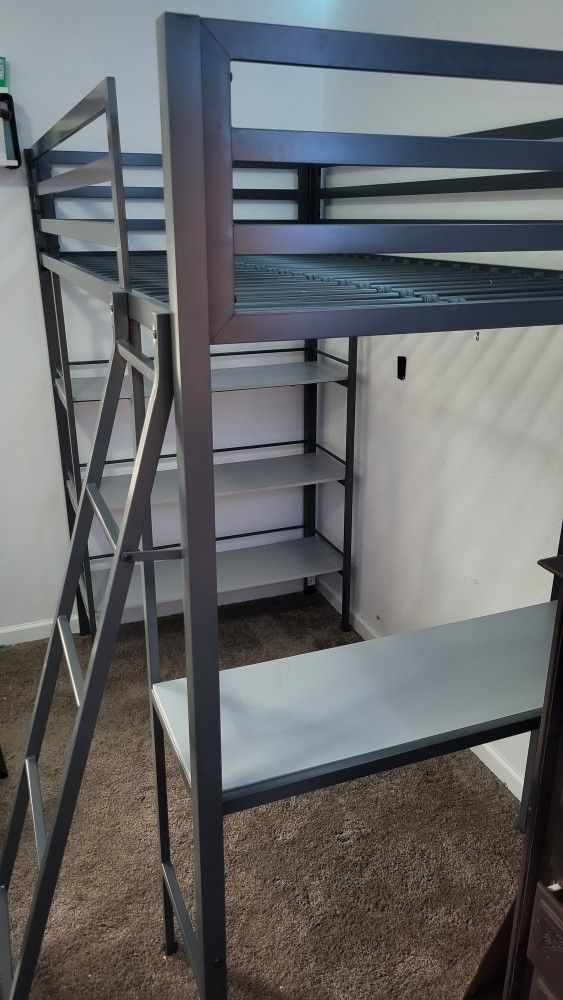 Metal Loft Bedframe with Desk