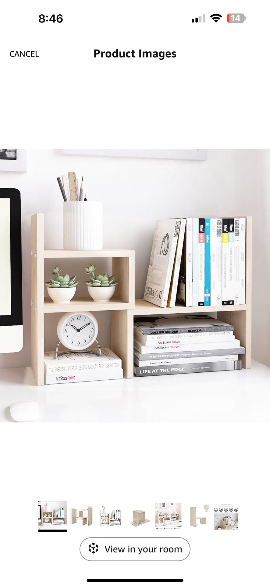 Jerry & Maggie Desktop Organizer Office Storage Rack Adjustable Wood Display Shelf, White, 5 Units, 16"L x 15.8"H x 6.8"W