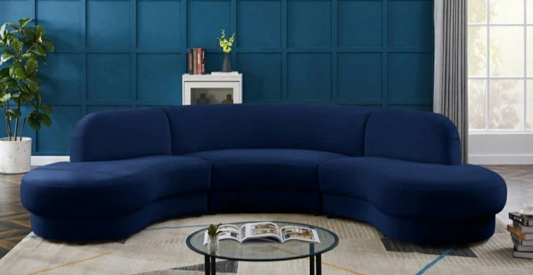 Rosa Velvet 3-Piece Navy Sectional