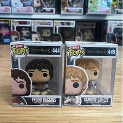 2 BITTY 1" Funko Pops Frodo Baggins #444 & Samwise Gamgee #445 Lord Rings LOTR