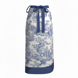 Blue and White Toile Print Wrap Sarong Swim Cover-Up Skirt