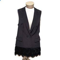 The Limited Sleeveless Blazer, Vest, Dress, Medium Black Button Up Fringe 