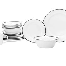 14 Piece Bistro Black Rim Porcelain Dinnerware Set