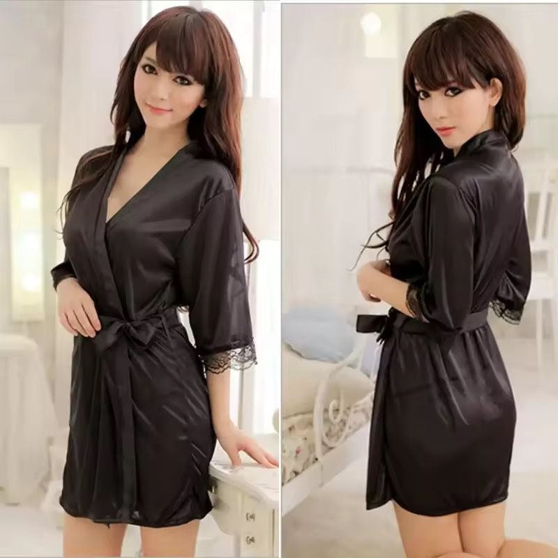 4-Piece set of women's pajamas, bathrobes, pajamas, lace deep V half cuff waistband, ice silk kimono, robes, pajamas, summer home wear